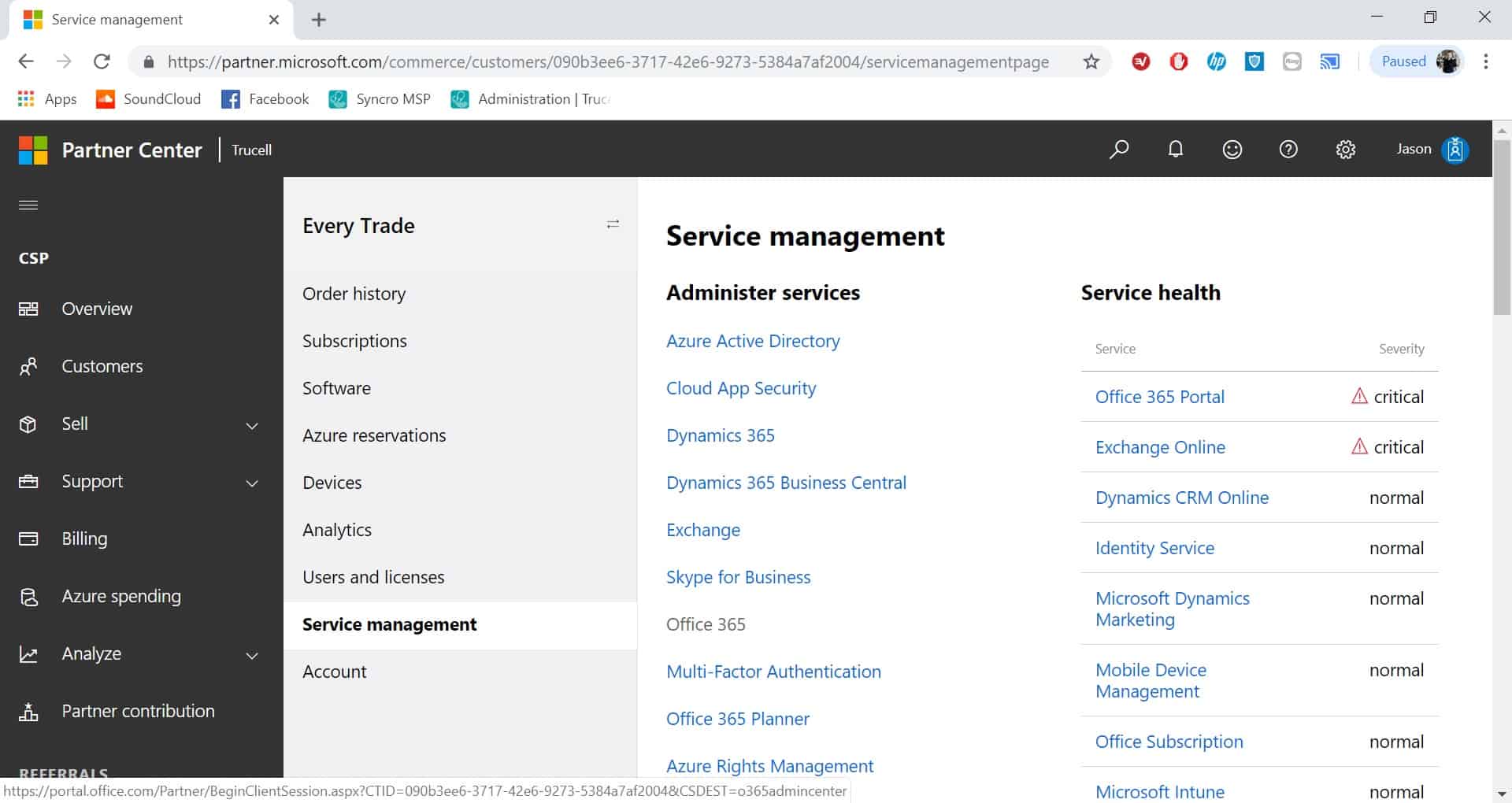 Office 365 service management