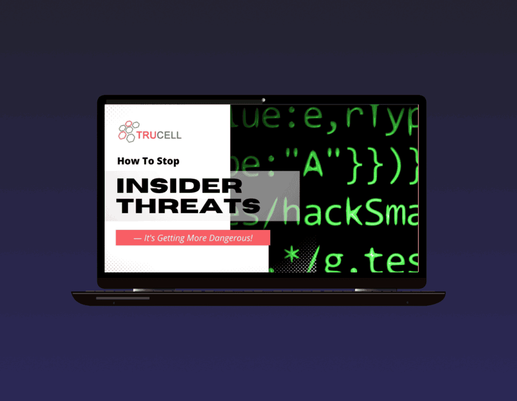Opened laptop, showing a poster for how to stop Insider threats