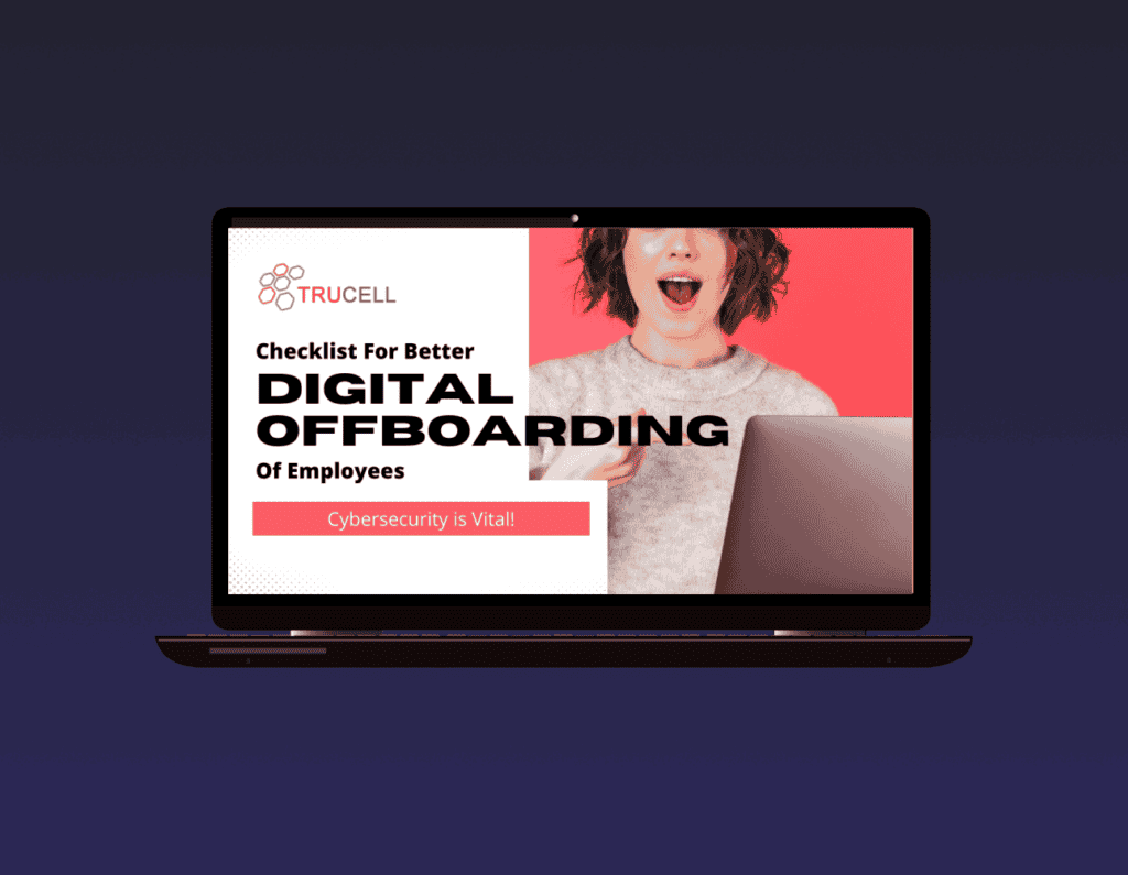 Opened laptop, showing a poster for Checklist for better Digital offboarding of employees on the screen
