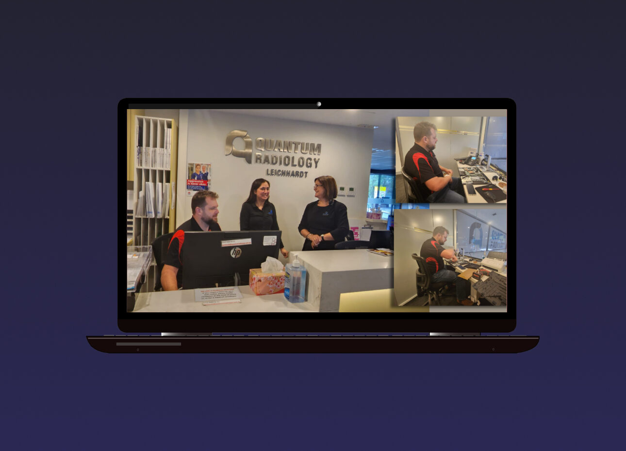 Opened Laptop showing the Trucell IT Expert and Quantum Radiology Staff happily chatting